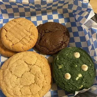 four cookies in a basket