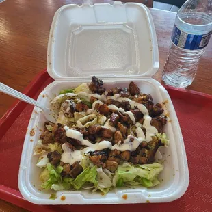 Chicken teriyaki salad and spicy!  Yum yum!