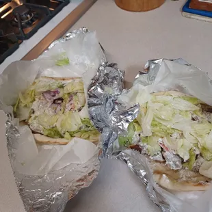 9/5/24 Both are beef &amp; lamb gyros.  Grew concerned when I saw the overflow of lettuce