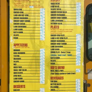 a menu on a food truck