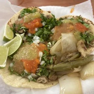 Tripas and lengua tacos