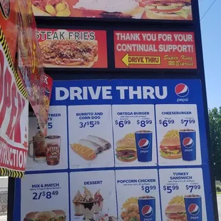 drive thru menu and prices