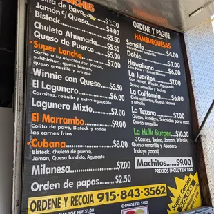 a menu on a food truck
