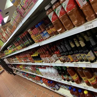 shelves of condiments