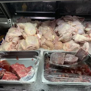 Large amounts of fresh butchered meats