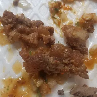 Bone and very hard to chew fat in taco meat.