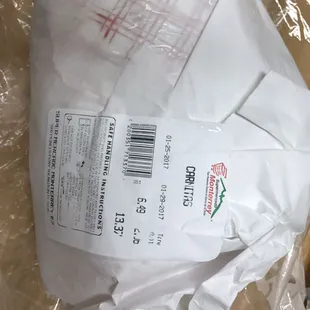 a bag of food wrapped in plastic