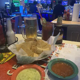Cold beer, Michelada and Chips w/ salsa