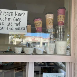 a sign in the window