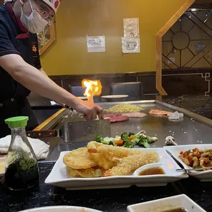 Hibachi meal, tempura veggies and shrimp.