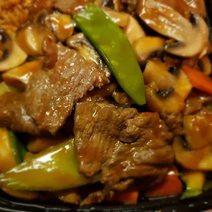 The beef with mushrooms.