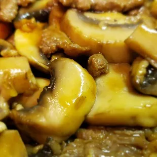 Plenty of mushrooms in the beef and mushrooms.