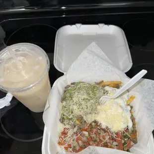 Carne Asada fries and a Horchata