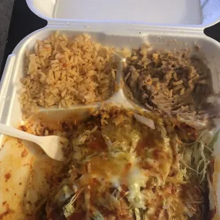 One beef and one chicken enchilada