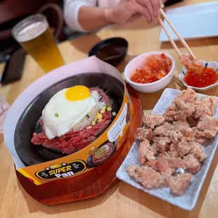 2. Beef Pepper Rice with an egg and 1. Karaage Fried Chicken