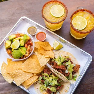 Shrimp Coctel and Al Pastor Tacos