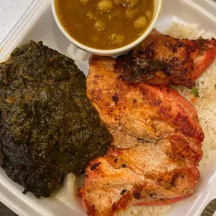 Salmon with chick peas and spinach