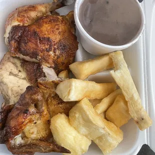 Black beans, yuca, chicken (delivery; not good)