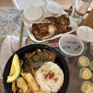 1/2 Chicken White Meat with 2 Sides and Lomo Saltado