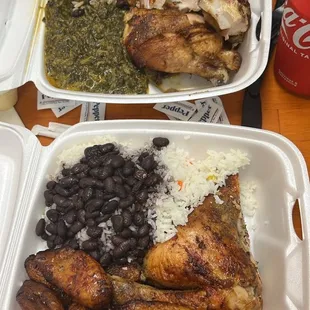 Top: 1/2 Chicken  with 2 Sides rice &amp; black beans and plantains. Bottom: 1/4 Chicken with 2 Sides, Rice&amp; Black Beans and Plantains