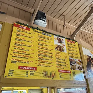 the menu of a restaurant