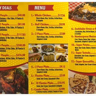 a menu for a family meal