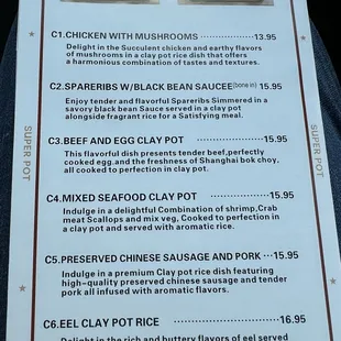 Clay pot menu