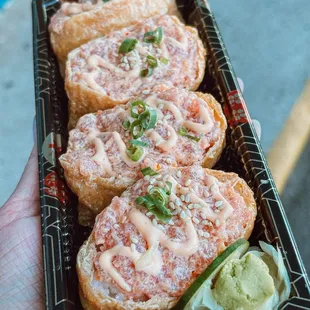 Freshly made cone sushi with spicy ahi