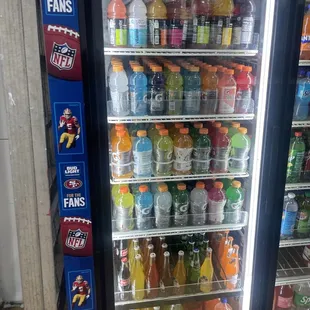 a refrigerated display of drinks