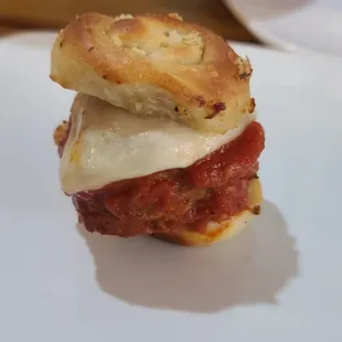 Meatballs slider on garlic knots