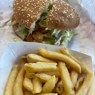 shrimp on bun &amp; small fries