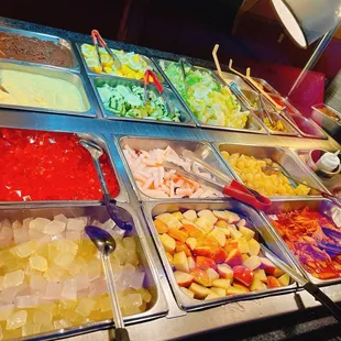 a variety of salads and condiments