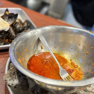 Spicy mussels and a dozen oysters