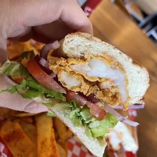Shrimp Po&apos; Boy sandwich.
