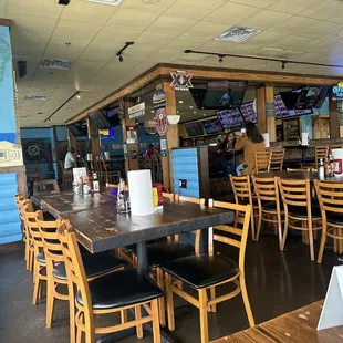 tables and chairs in a restaurant