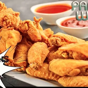 a platter of fried wings
