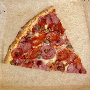 a slice of pepperoni pizza