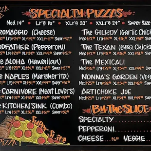 a menu on a blackboard
