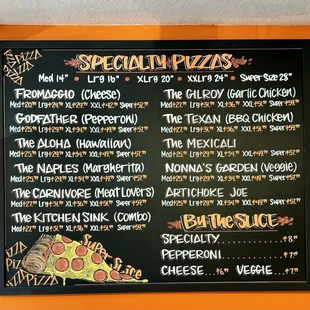 a menu on a blackboard