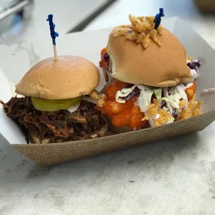 two sliders in a paper container