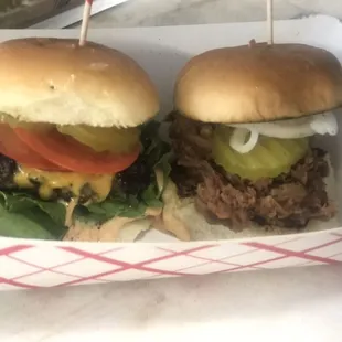 two sliders in a basket