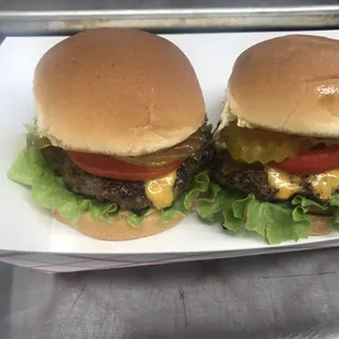 two burgers on a plate