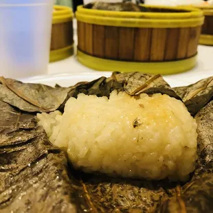 a rice dish on a leaf