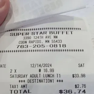 $16.99 for Saturday lunch x 2 people