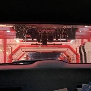 Post-wash: Soapy water running down from across the entire top of my rear window (beneath the roof spoiler)