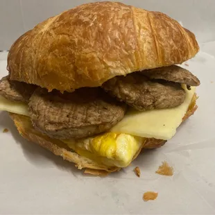 Sausage egg and cheese on croissant