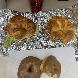 Breakfast croissants, maple donuts &amp; fresh beat/carrot juice!