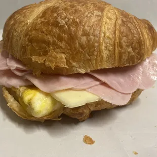 Ham, egg and cheese on croissant