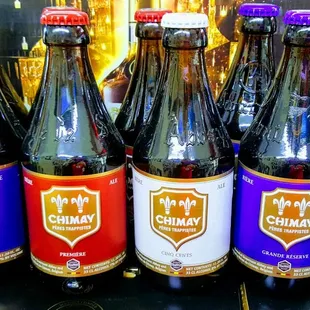 a row of bottles of beer