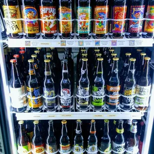 a display of beer bottles